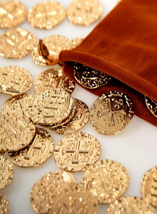 v2croft 35 Metal Pirate Coins Gold, Gold Treasure Coin Set, Metal Replica Spanish Doubloons for Board Games Tokens, Kids Cosplay Pirate Party Treasure Chest Coin (1.18'') - Image 3